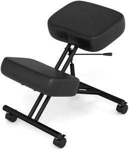 Goplus Kneeling Chair, Upholstered Mobile Desk Chair w/Adjustable Height, Thickened Sponge Cushion, 4 Lockable Universal Wheels, Office Home Padded Stool with Angled Seat, Black (1)