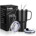 Livole 20oz Travel Mug with Handle, 600ml Insulated Tumbler with Straw and 2 Lids, Double Walled Vacuum Water Cup Bottle, Stainless Steel Thermal Travel Coffee Mugs for Cold Drinks, Black