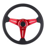 Qiilu 14" Steering Wheel, Drifting Racing Steering Wheel 14 inch/350mm 6 Bolts Grip with Horn Harness Replacement Modified Accessory (Red)