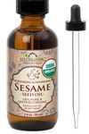 US Organic Sesame Seed Oil, Certified Organic, Untoasted, Unrefined Virgin, Pure & Natural, Cold Pressed, in Amber Glass Bottle w/Glass Eye dropper (2 oz (Small))