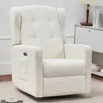 Ketaiyou Power Swivel Rocking Recliner Chair, Electric Rocker Nursery Glider Chair, USB and Type-C Ports, Upholstered Teddy Fabric Reclining Single Sofa Chair for Living Room (Teddy Beige)