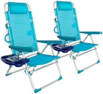 Silla de Playa Plegable, Sillon Alto con cojín, reclinable, 5 Posiciones, Altura del Asiento 29,5 cm, asa de Transporte (Turquesa, 2)