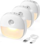 Rechargeable Night Light - LYRIDZ Mini Battery Nightlight Stick-on Dimmable 1-20LM Motion Sensor Night Light Ideal for Bedroom,Kitchen,Hallway, Cabinet, Closet, Warm White, 3 Pack