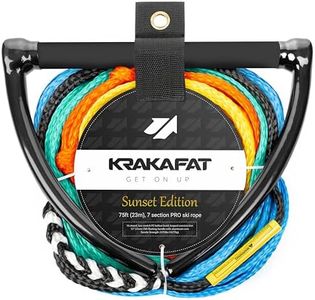 KRAKAFAT 75ft Water Ski Rope, Wakeboard Rope - 13" Floating Handle with NEW Superior No-Peel Seamless EVA Grip - 7 Sections - 1-2 Rider Tube Tow Rope for Tubing - Boat Tow Rope for Kneeboard