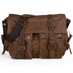 Peacechaos Messenger Bag Leather Canvas Shoulder Bookbag Laptop Bag + Dslr Slr Camera Canvas Shoulder Bag (Brown)