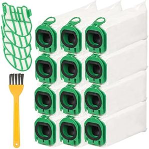 Pack of 12 Vacuum Cleaner Bags, Vacuum Cleaner Bags for Vorwerk Kobold VB100 with 4 Motor Protection Filters and Cleaning Brush, Replacement Dust Bags for Kobold VB100 Cordless Vacuum Cleaner Premium