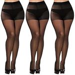 YOGINGO 3 Pairs 20D Black Sheer Tights for Women, Women's Tigh High Waist With Support and Reinforced Toes Pantyhose