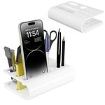 3 Lines Acrylic Tiny Twist Pen and Pencil Stationary Storage | Phone Stand | Mini Desk Organizer | Individual compartment for all the stationary | Home and Office Accessories | Pure White