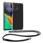 kwmobile Crossbody Case Compatible with Motorola Moto G53 5G Case - Clear TPU Phone Cover w/Lanyard Cord Strap - Transparent/Black