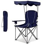 ORALNER Folding Beach Chair with Canopy, Comfy Oversized High Back Lawn Chair w/Shade, 2 Cup Holders & Carrying Bag, Portable Camping Chair for Outdoor Sport Hiking Fishing