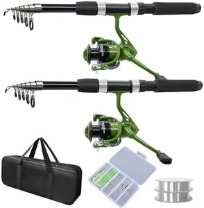 2PACK Fishing Pole Combo,Fishing Rod Combos with Telescopic Fishing Pole Spinning Reels Fishing Carrier Bag for Travel Saltwater Freshwater (Green)