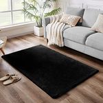 Hometail Fluffy Soft Anti-Slip Black Carpet Area Rug Runner Washable Thick Microfiber High Density Fur Living Room Rug Carpet Floor Mat (36X60 Inch) (Black, 3x5 Feet)