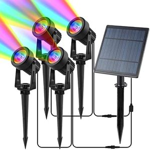 CORESLUX Solar Spot Lights Outdoor Garden RGB Solar Spotlights Color Changing Garden Uplighters Solar SpotLights Outdoor IP65 Waterproof Decorative Lighting for Garden Yard Lawn Path 4 in 1