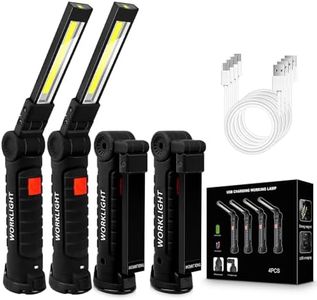 4Pack LED Work Lights, USB Rechargeable COB Light with Magnetic Base 360°Rotate and 5 Modes, Folding Flashlight Inspection Light for Car Repairing, Workshop, Household and Emergency Use, Large