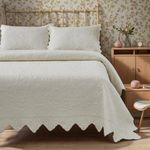 Brandream Queen Size Quilt Set Cotton Cream White Queen Quilted Bedding Set Luxury Farmhouse Matelasse Bedding Scalloped Bedspreads 3-Piece