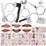 43 Pcs Halloween Accessories - Halloween Plastic Fake Knife Headband, Fake Scars Waterproof Tattoos, Halloween Horror Makeup Clown Mouth Temporary Tattoo, Realistic Halloween Props Decor