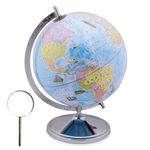 GLOBE DADDY Educational World Globe 10 Inch with Metal Stand/Magnifying Glass for Kids Learning,Globe for Office Table,Globe for students, Boys & Girls Birtyhday Gift