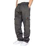 Men's Heavyweight Fleece Cargo Sweatpants Casual Cotton Joggers Drawstring Loose Fit Joggers with Pockets, Gy1, X-Large