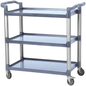 GarveeTech Service Carts with Brake Wheel, Heavy Duty 360lbs Capacity Utility Service Cart, 3-Tier Restaurant Food Cart with Hammer for Office, Warehouse, Garage Grey