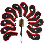 N/A 13Pcs Golf Iron Head Cover with Golf Club Brush,Number Print with Long Zipper Neck,Golf Iron Protector Wedge Headcovers,for Nike,Callaway,Taylormade,Titleist(Red), OneSize,158124