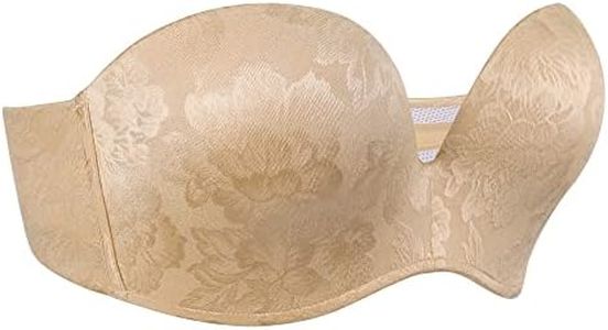 Lemorosy Women's Wireless Push Up Plunge Padded Non-Slip Invisible Strapless Bra (38C, Floral Beige)