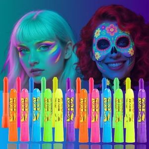 Glow In The Dark Body Paint, 12 PCS Glow In The Dark Under UV Black Light Sticks Makeup Neon Face Painting Kits For Adult Halloween Festival Accessory Glow Party Supplies