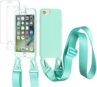 vrupin Funda Compatible con iPhone 6/6S/7/8.con (2 x Protector Pantalla)con Cuerda Case con Ajustable Cordón.Silicona Líquida Funda-Verde Claro
