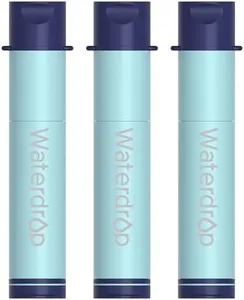 Waterdrop Water Filter Straw, Water Purifier Survival for Camping, Travel, Backpacking and Emergency Preparedness, Water Filtration System Survival, 3 Pack, Light Blue