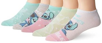 Disney Women's Lilo & Stitch 5 Pack No Show Socks, Assorted Blue Pastel, 9-11