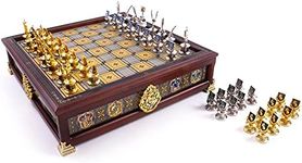 The Noble Collection Harry Potter Quidditch Chess Set Silver & Gold Plated - Hardwood Chess Board with 4 Hogwarts House Piece Sets - Officially Licensed Movie Props Gifts