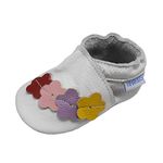 YIHAKIDS Soft Sole Baby Shoes Infant Toddler Leather Moccasins Slippers Unisex White Flower,Size M (6-12 Months, Sole Length 5.1in/13cm)