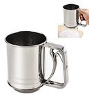 Stainless Steel Hand Pressed Flour Sifter Baking Sifter Cups Filter Sieves Double Sieves Powdered Cups for Kitchen Cooking Baking Tools