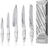 nuovva Professional Kitchen Knife Set – 5pcs Calacatta Kitchen Knives – Stainless Steel Granite Non Stick Blades – Chefs, Filleting, Bread, Paring and Utility Knives