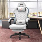 DROGO Throne Ergonomic Gaming Chair with Foot Rest, Armrest & Adjustable Seat | Computer Chair with Fabric, Head & Massager Lumbar Support Pillow | Home & Office Chair with Full Recline (Lite Grey)