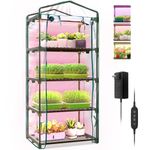 Bstrip Indoor Greenhouse with Grow Lights, 4 Tier 27.2" L×19.9" W×61.8" H Mini Greenhouse with Zippered PVC Cover for Seed Starting Trays, Dimmable 2FT 60W Plant Light for Indoor Plants with Timer