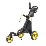 KVV 3 Wheel 360 Rotating Front Wheel Foldable/Collapsible Golf Push Cart with Foot Brake Open and Close in ONE Second-Free Umbrella Holder Included(Charcoal/Yellow)