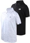 New Balance Boys' Polo T-Shirt - 2 Pack Short Sleeve Dry Fit Shirt - Performance Collared Golf Shirt (8-20), Size 18-20, Black/White Camo