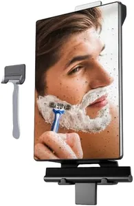 HONEYBULL Fogless Shower Mirror for Shaving – Anti Fog Mirror for Shower with Water Tank, Adhesive Hook Mount, Bonus Razor Holder & Squeegee – for Men and Women, Small Bathroom Accessory (Black)