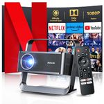 [Netflix Officially & 1080P FHD] Smart Projector 4K Support,Polocsh 30000 Lumen Mini Projector with WiFi 6 and Bluetooth, 4D/4P Keystone,Electricfocus,50% Zoom Home Theater Projectors for Bedroom