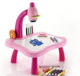 VAJITO® Drawing Projector Painting Desk Table with 3 Patterns -12 Colorful Water Pens with Table Lamp for Better Creativity and Education for Kids (Pink)