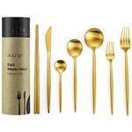 KiiZYs Matte Gold Silverware Set Cutlery Set - 14-Piece 18/10 Stainless Steel Flatware Utensil Set - Korean Chopsticks Fork Spoon Knife - Reusable Dishwasher Safe - Gift Box (Gold, Service for 2)