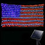 DBFAIRY Solar American Flag Lights Outdoor,420 LEDs American Flag Net Lights 6.5ft x 3.28ft Super Bright,Memorial Day Decorations of The United States for Independence/National/Memorial Day,July 4th