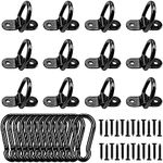 HLOGREE 12 Pack D Rings Tie Down Anchor 1/4" Trailer Anchor Rings 1200 lbs Capacity Truck Bed Anchors kit with Snap Hook Carabiner for Trailers Trucks,RV Campervan,Boats, Motorcycles Surface Mount