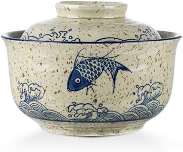 VanEnjoy Microwavable Ramen Bowl with Lid, 25 Oz Japanese Bowl Big Ceramic Japanese Soup Bowl with Lid, Korean Clay Pot - fish