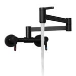 GETSHOWERSET Hot Cold Pot Filler Faucet Black, Wall Mount Kitchen Stove Faucet with Double Joint Swing Arm, Foldable Brass Kitchen Sink Tap, 2 Hole