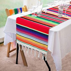 Fowecelt 2 Pack Mexican Serape Table Runners 14 x 84 Inch for Mexican Party Wedding Decorations Outdoor Picnics Dining Table, Fringe Cotton Handwoven Table Runner