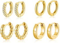 4 Pairs 14k Gold Hoop Earrings Set Twisted Glossy Zirconia Small Huggie Earrings For Multiple Piercing Cuff Cartilage Jewelry For Women