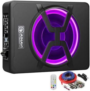 AINAVI 10 Inch Under Seat Car Subwoofer Bass Active Stereo with Multi Colors Ambient Lighting,Built-in Amplifier 800 Watts Max, Remote Control and Enclosure