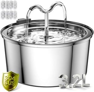 DOOOB Katzenbrunnen Edelstahl, 3,2L Trinkbrunnen für Katze & Hunde, Ultra-leiser Katzen Trinkbrunnen mit Pumpe, Automatischer Katzentrinkbrunnen Set inkl. 8 Filtern & 8 Schwämmen