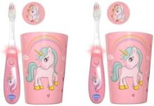 Lily's Home Kids Flashing Timer Toothbrush kids with Soft Bristles, Rising Cup & Cover - Fun 2-Min Light-Up Brushing for Children - Toddler Toothbrush Soft Toothbrush Kit (unicorn)- set of 2